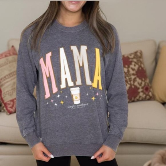 Simply Southern Mama Sweatshirt (Mama needs coffee 😂)  Grey sweatshirt XL NWT - Picture 7 of 10